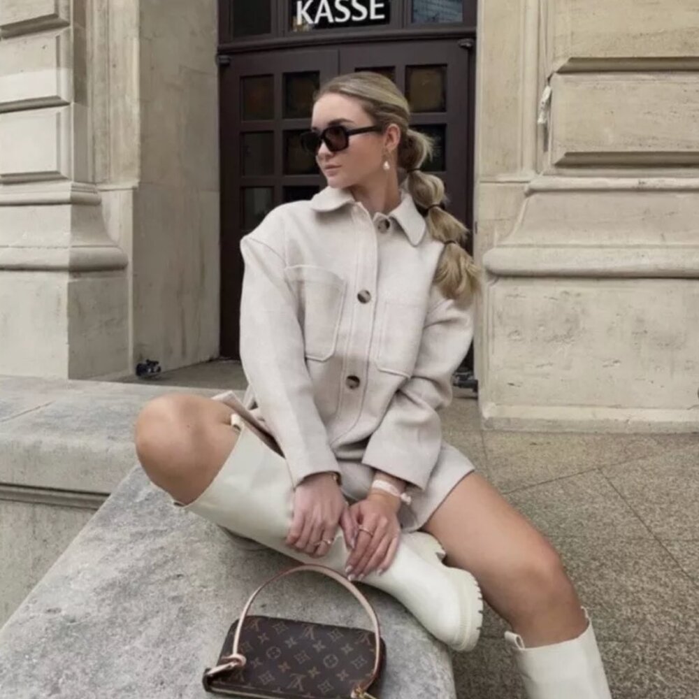 NEW H&M Oversized Shirt Jacket Shacket - Cream